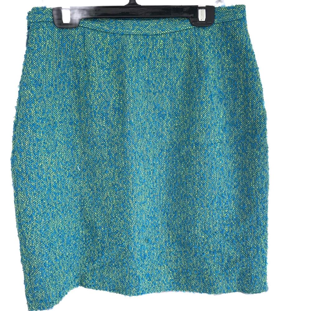 Votre Nom Collection Women's Turquoise & Lime Tweed Skirt - Size 8
